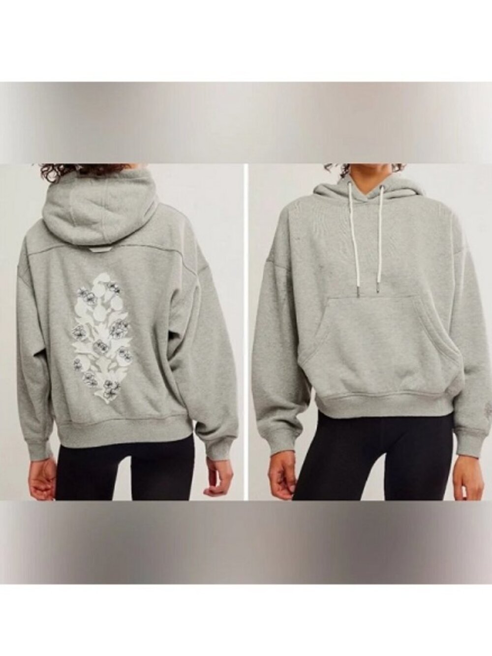 NEW Free People FP Movement Final Call Embroidered Hoodie M NWT Heather Gray